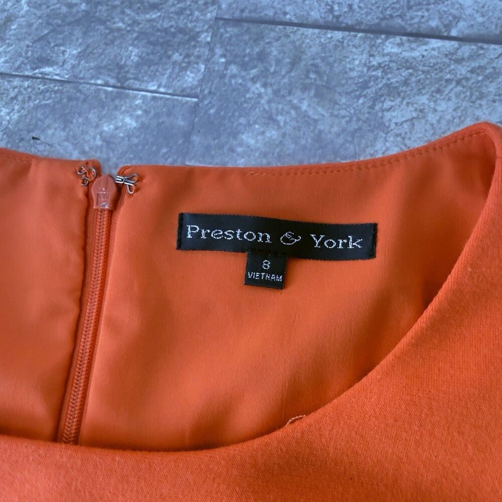 New Preston & York Sheath Women Dress Size 8 Stretch Orange Sleeveless - Picture 10 of 16